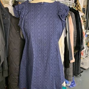 Ralph Lauren Polo Navy Eyelet Ruffle Sleeved Dress